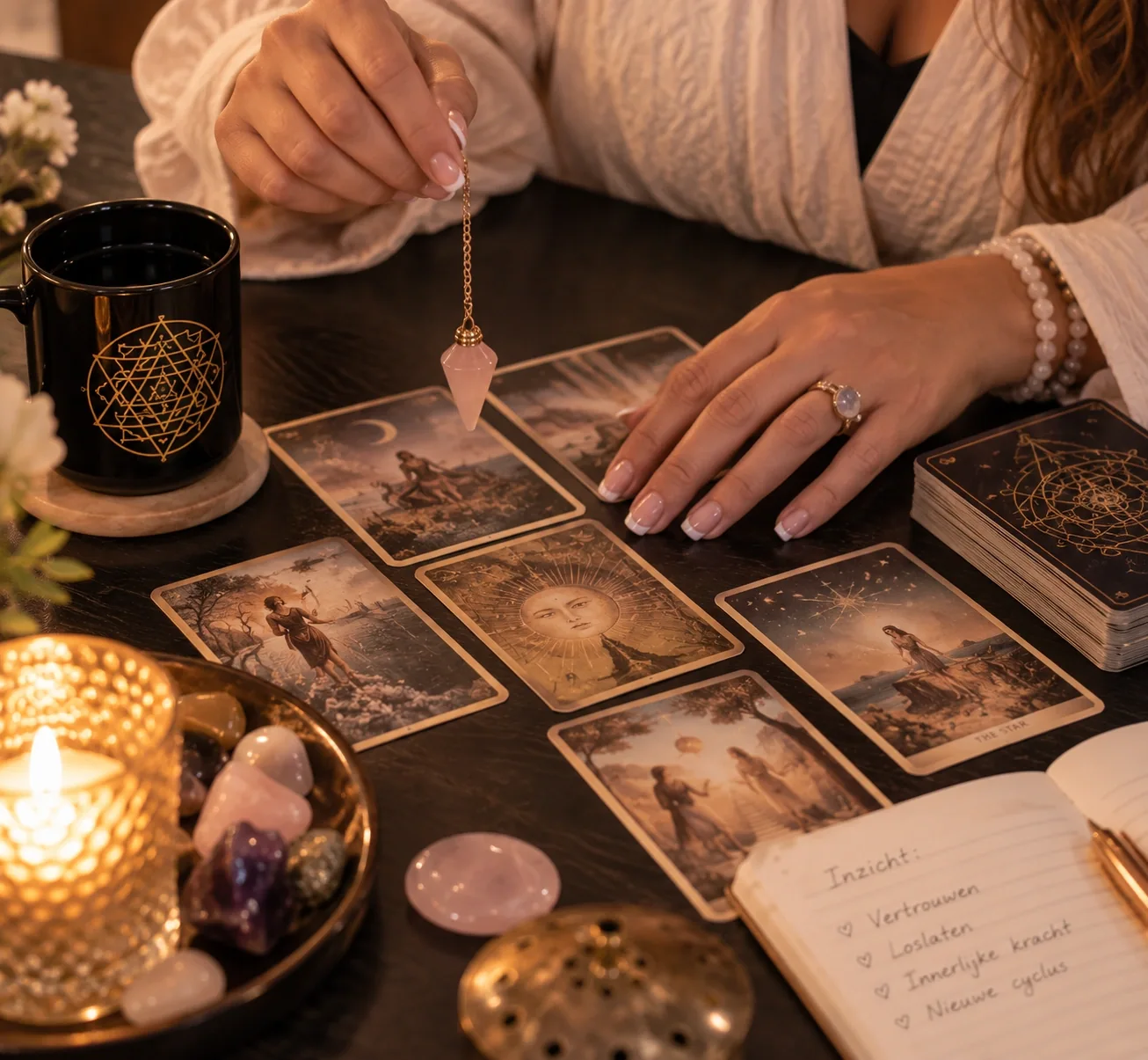 Tarot en pendel tijdens een reading bij Divine Balance